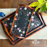 Midnight Blooms Wooden Tray Set