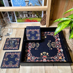 Intricate Inlay Tray-Coasters Gift Set