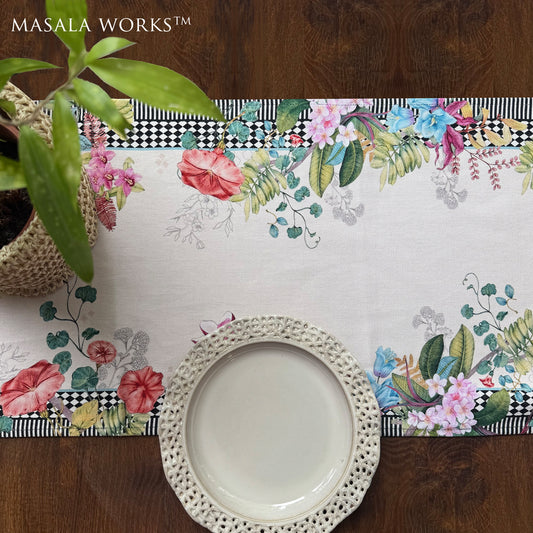 Monochrome Meadow Cotton Table Runner