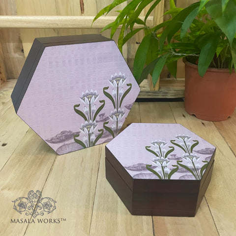 Art Nouveau Pink Lotus Hexagon Box
