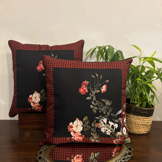 Floral Houndstooth Border Cushion  Cover Deal (Set of 2)