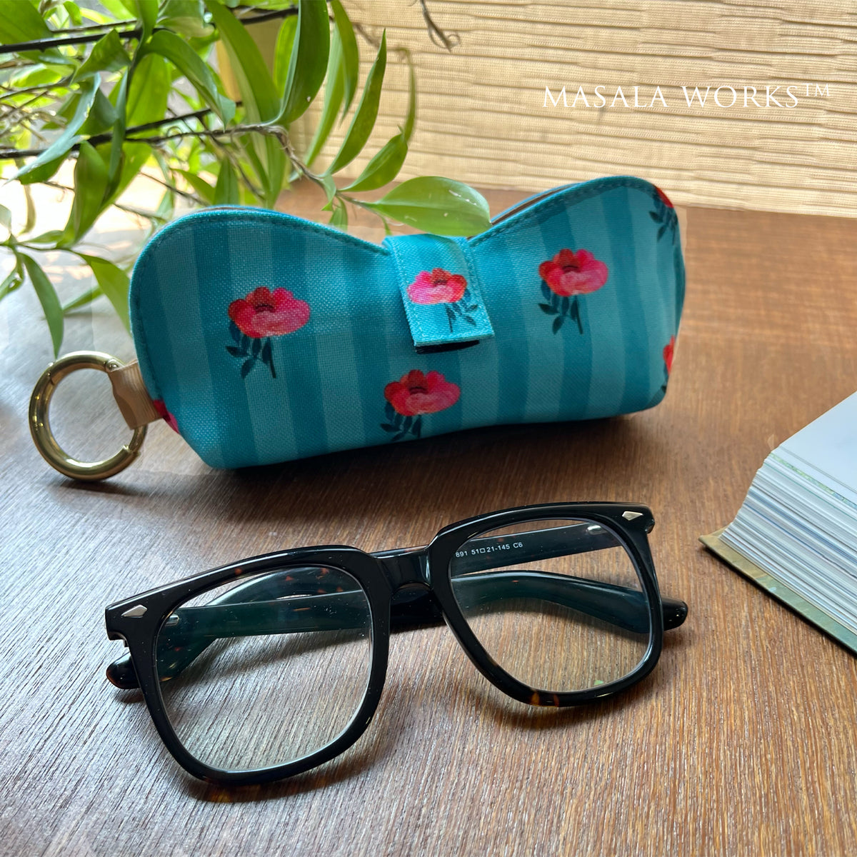 Striped Flower Spectacle Case With Ring