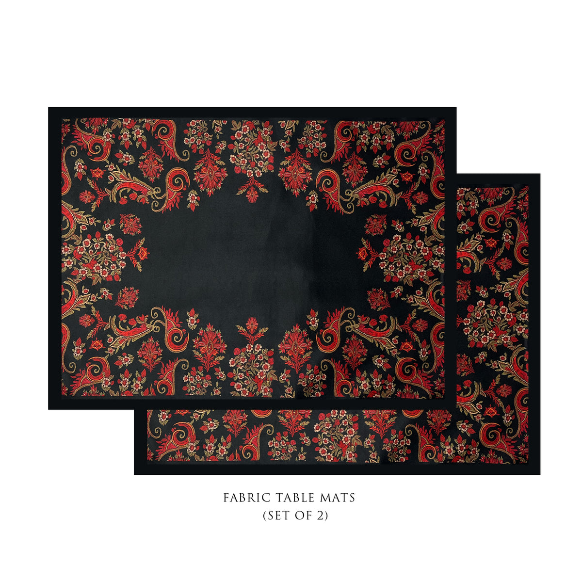 Black Paisley Fabric Table mats (set of 2)