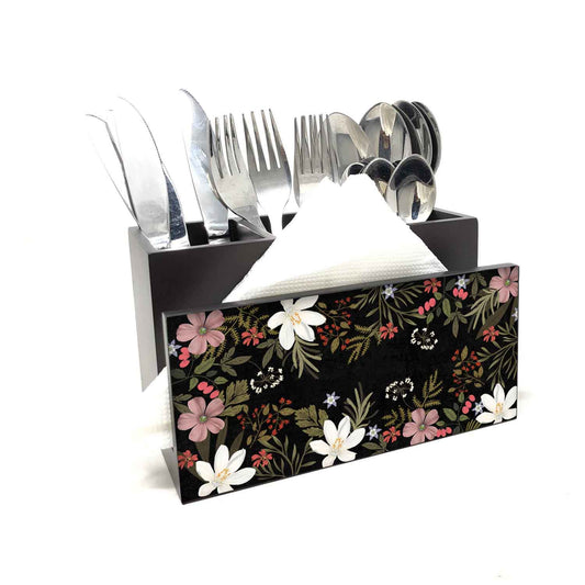 Midnight Blooms Cutlery Stand with Tissue Paper Holder