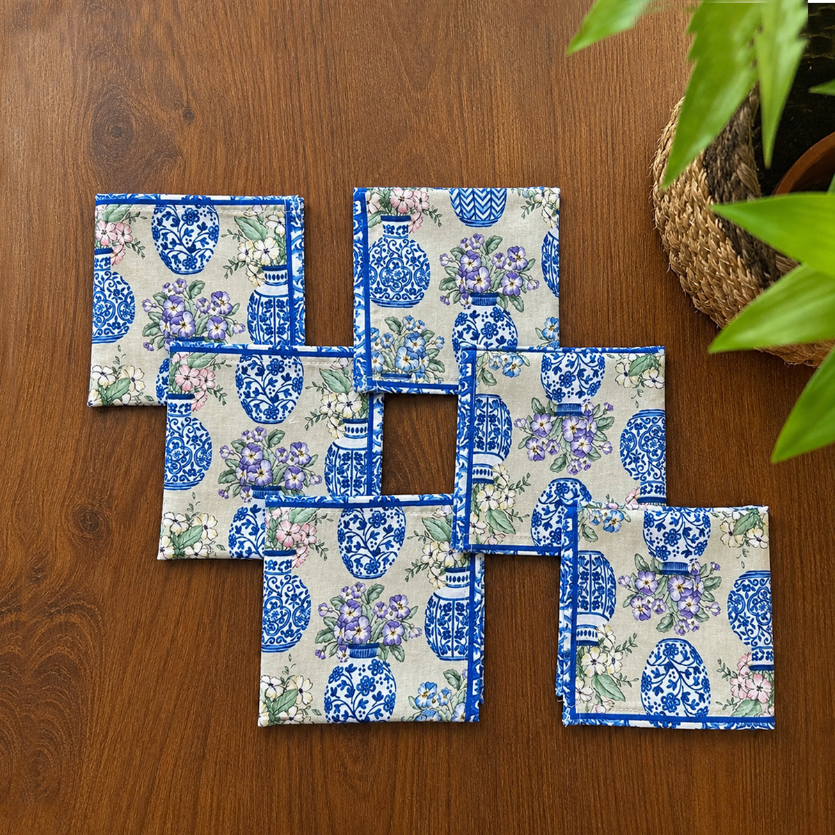 Blue Pottery Set Of 6 Coctail Napkins