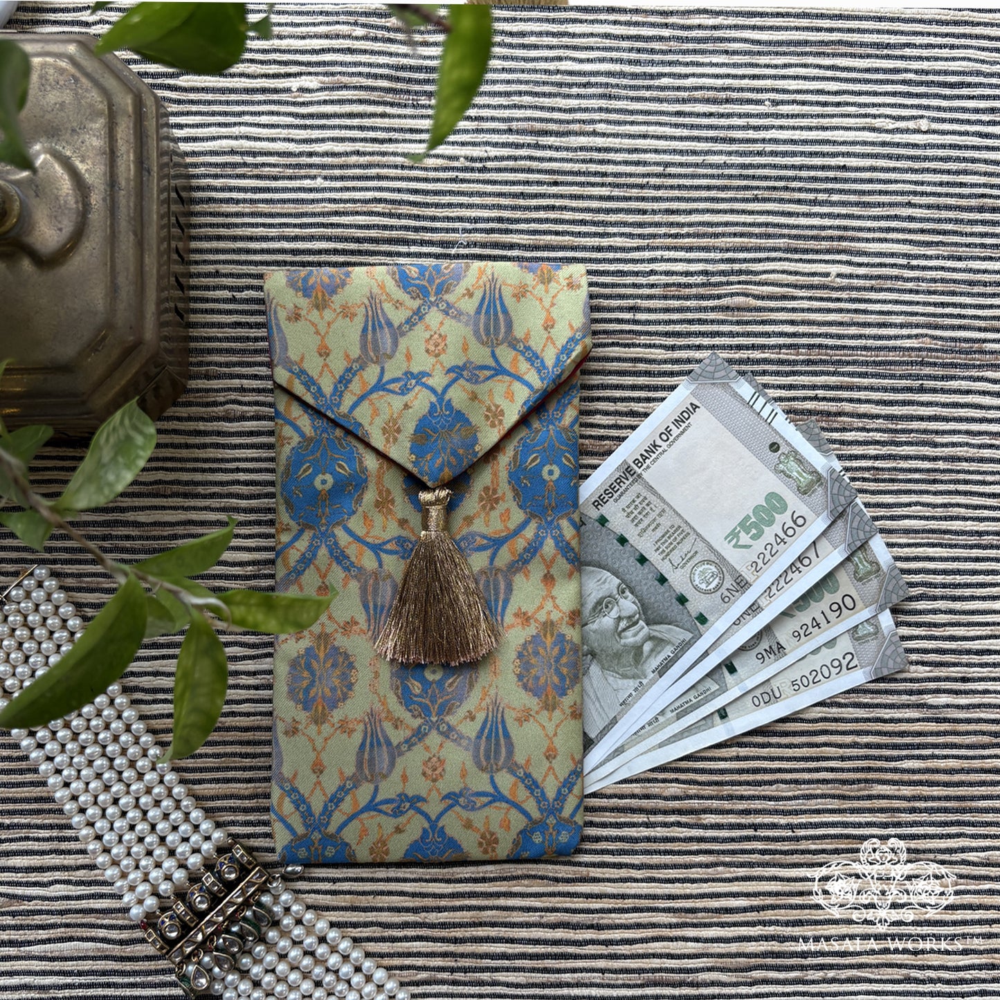 Mint Brocade Jaal Gift Envelope - Small