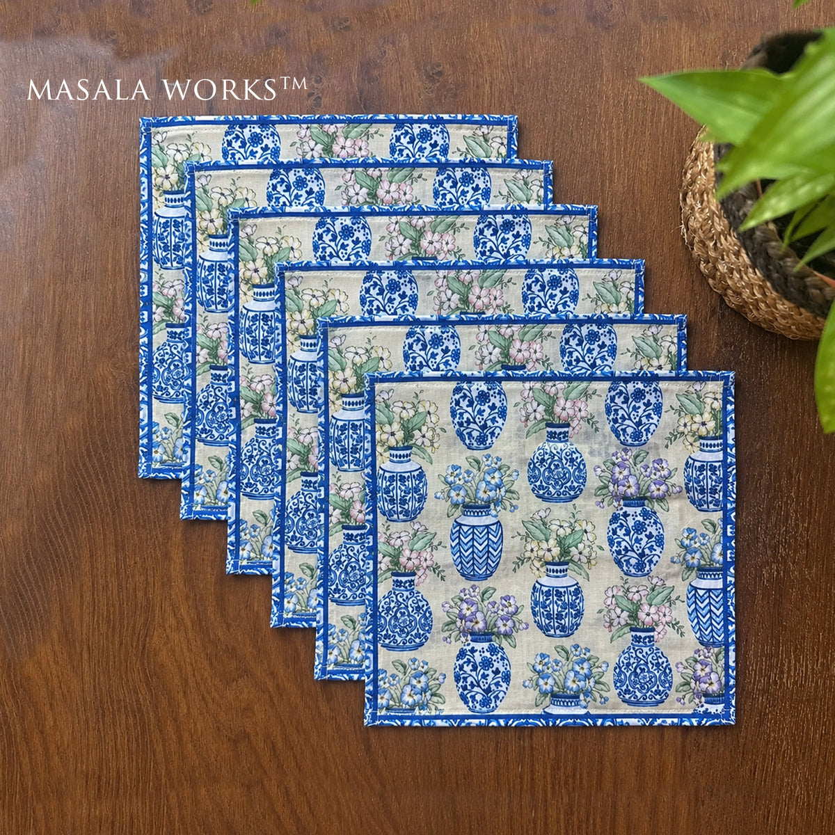Blue Pottery Set Of 6 Coctail Napkins