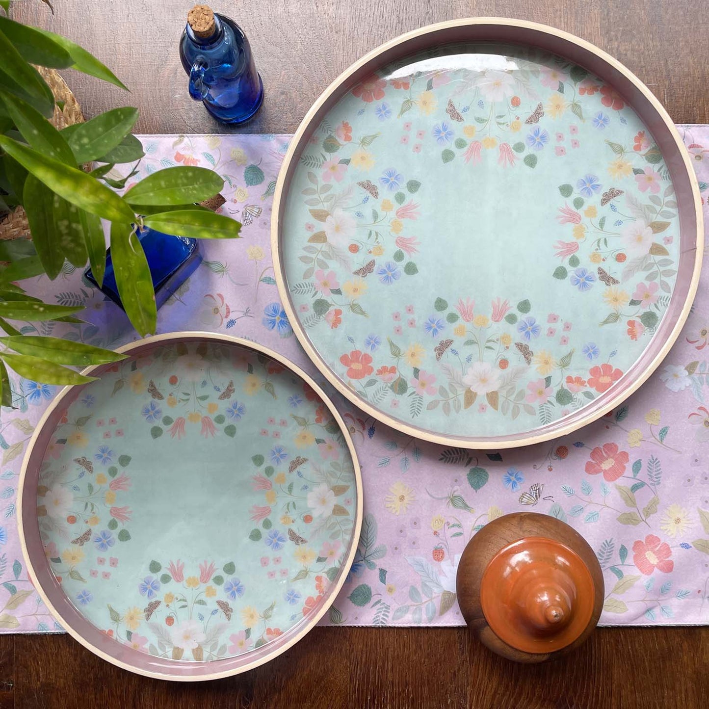 Pale Blossom Enamel Round Tray