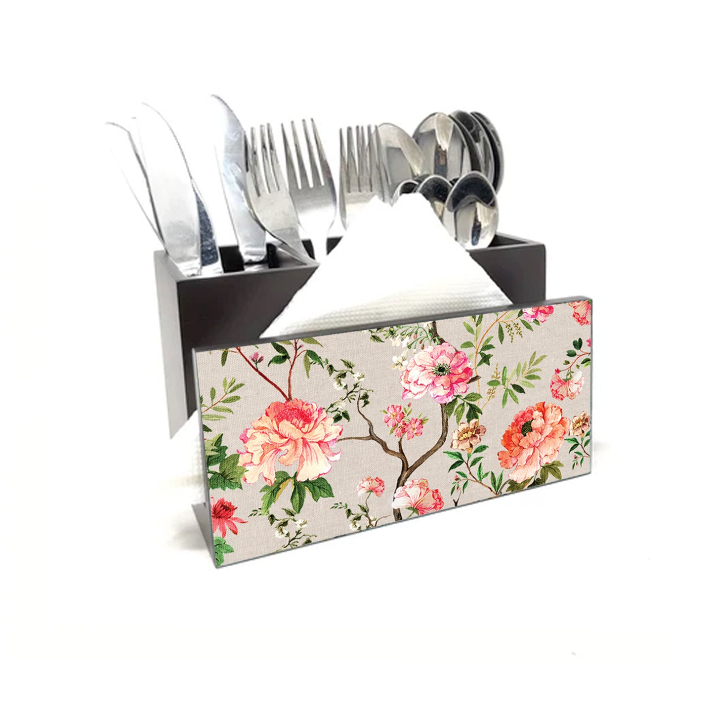 Peonys in Bloom Cutlery Stand with Tissue Paper Holder