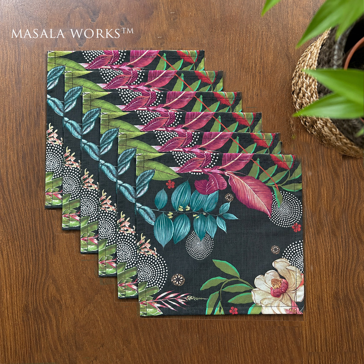Midnight Foliage Set Of 6 Coctail Napkins