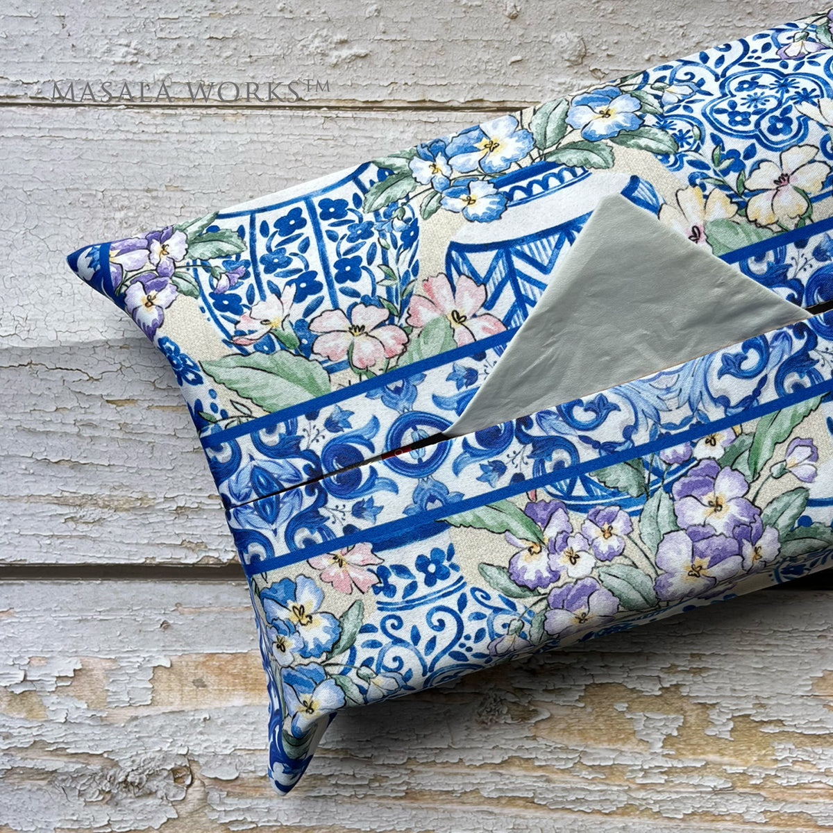 Blue Pottery Fabric Tissue Box Cover
