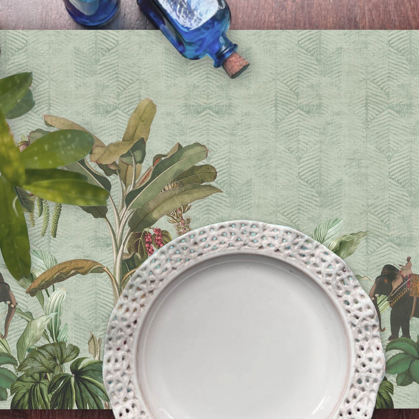 Tropical Elephant Cotton Table Runner