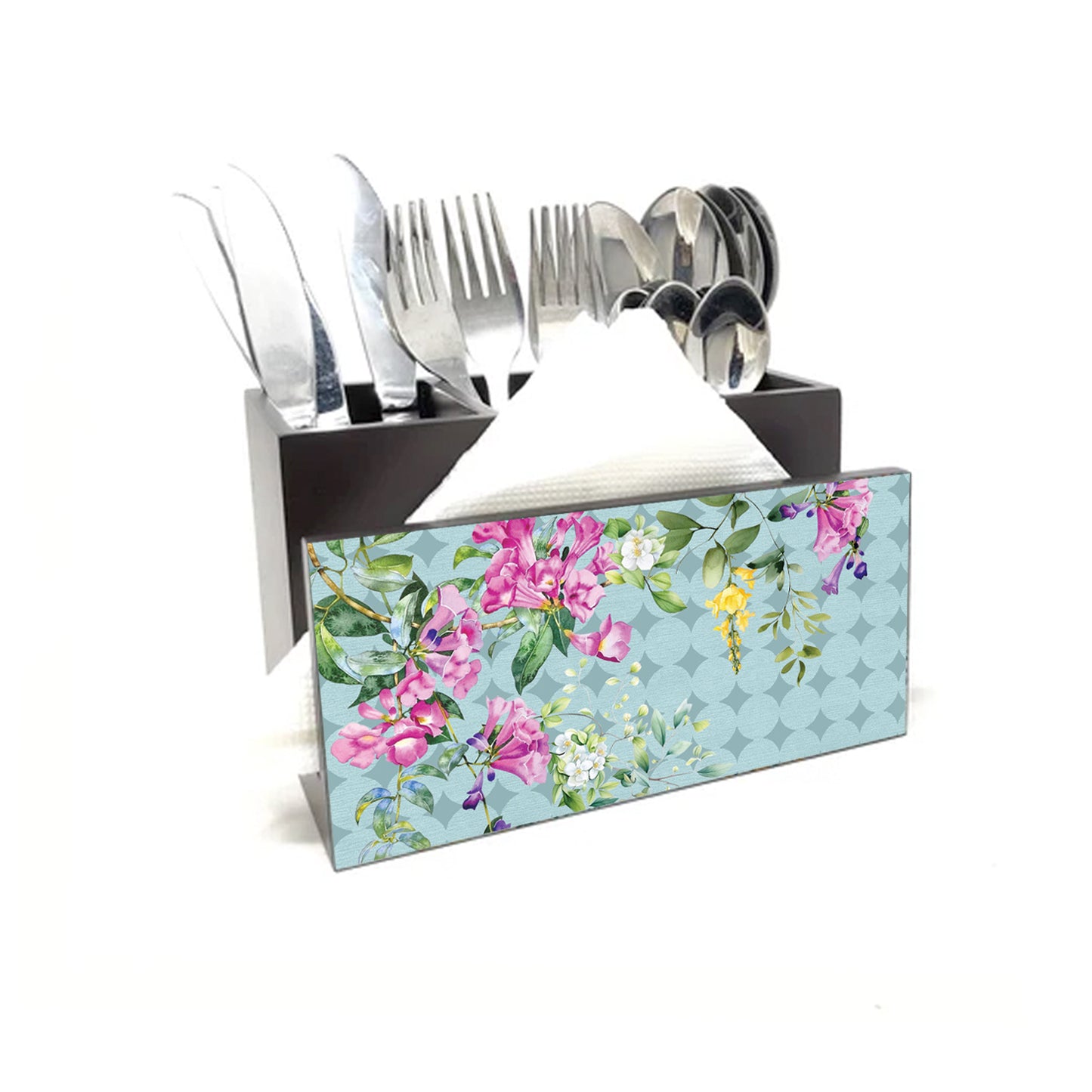Retro Blooms  Cutlery Stand with Tissue Paper Holder