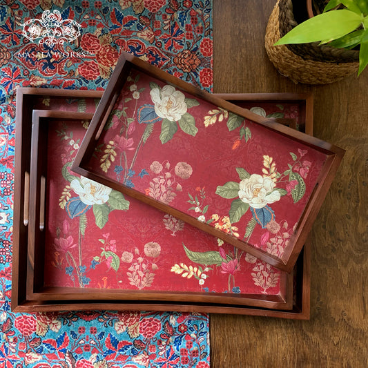 Indian Mogra Wooden Tray Set