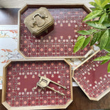 Red Floret Wooden Tray Set