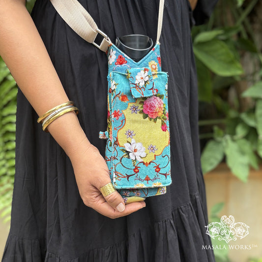 Floral Grunge Water Bottle sling with Mobile Holder