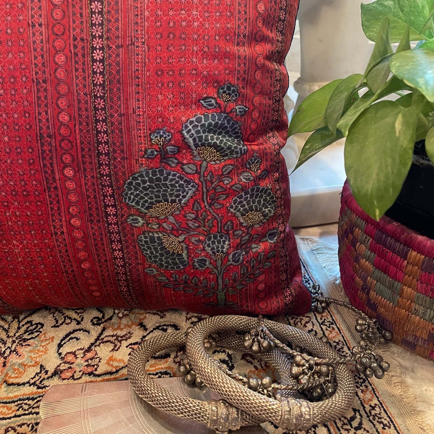Red Embroidered Cushion Cover