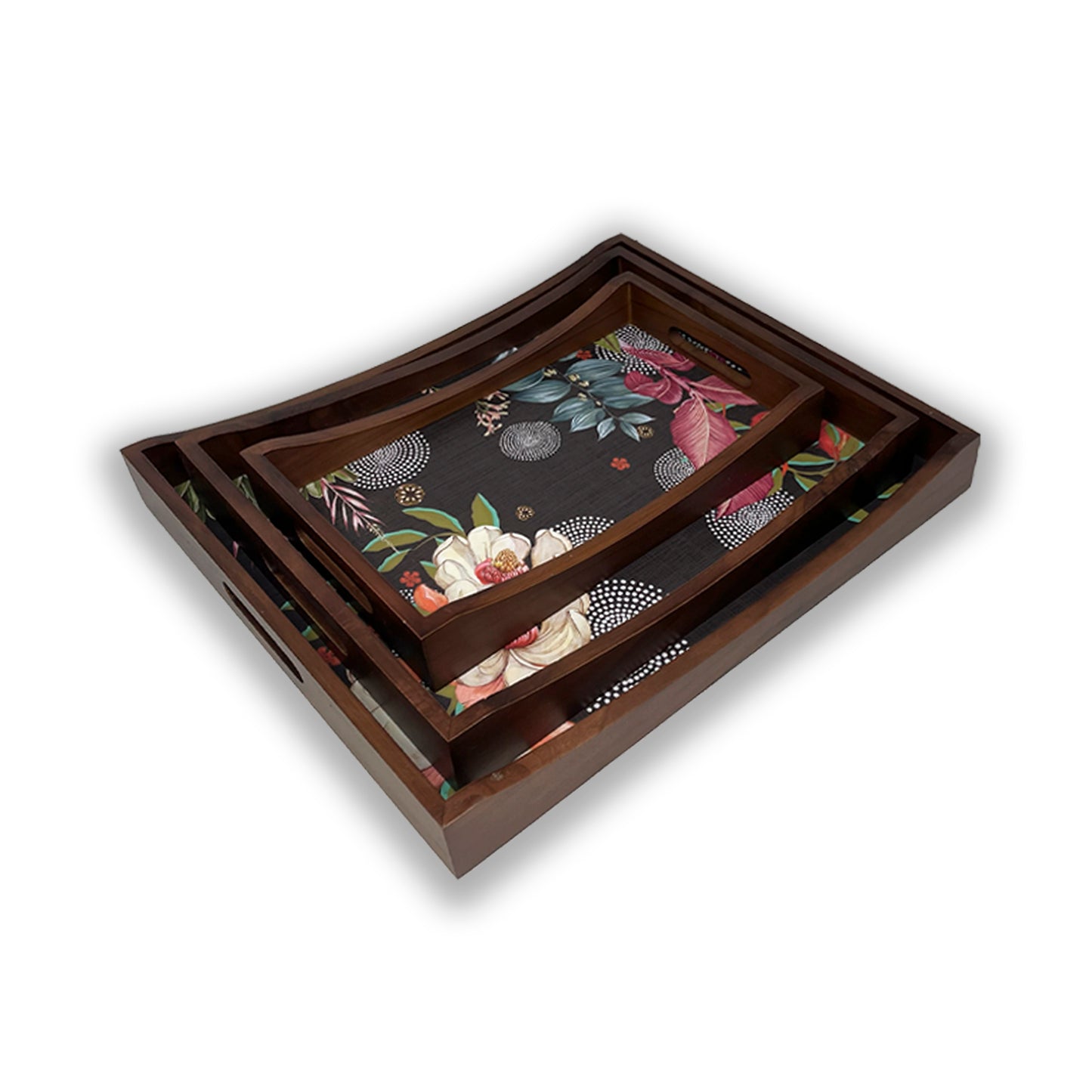 Midnight Foliage Wooden Tray Set