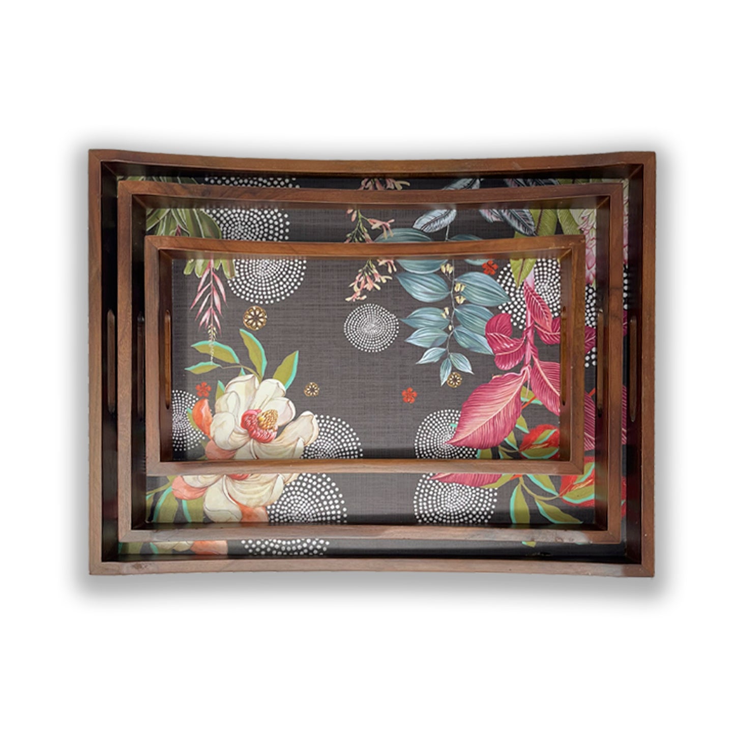 Midnight Foliage Wooden Tray Set