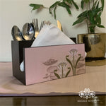 Pink Lotus Art Nouveau Cutlery Stand with Tissue Paper Holder
