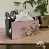 Pink Lotus Art Nouveau Cutlery Stand with Tissue Paper Holder