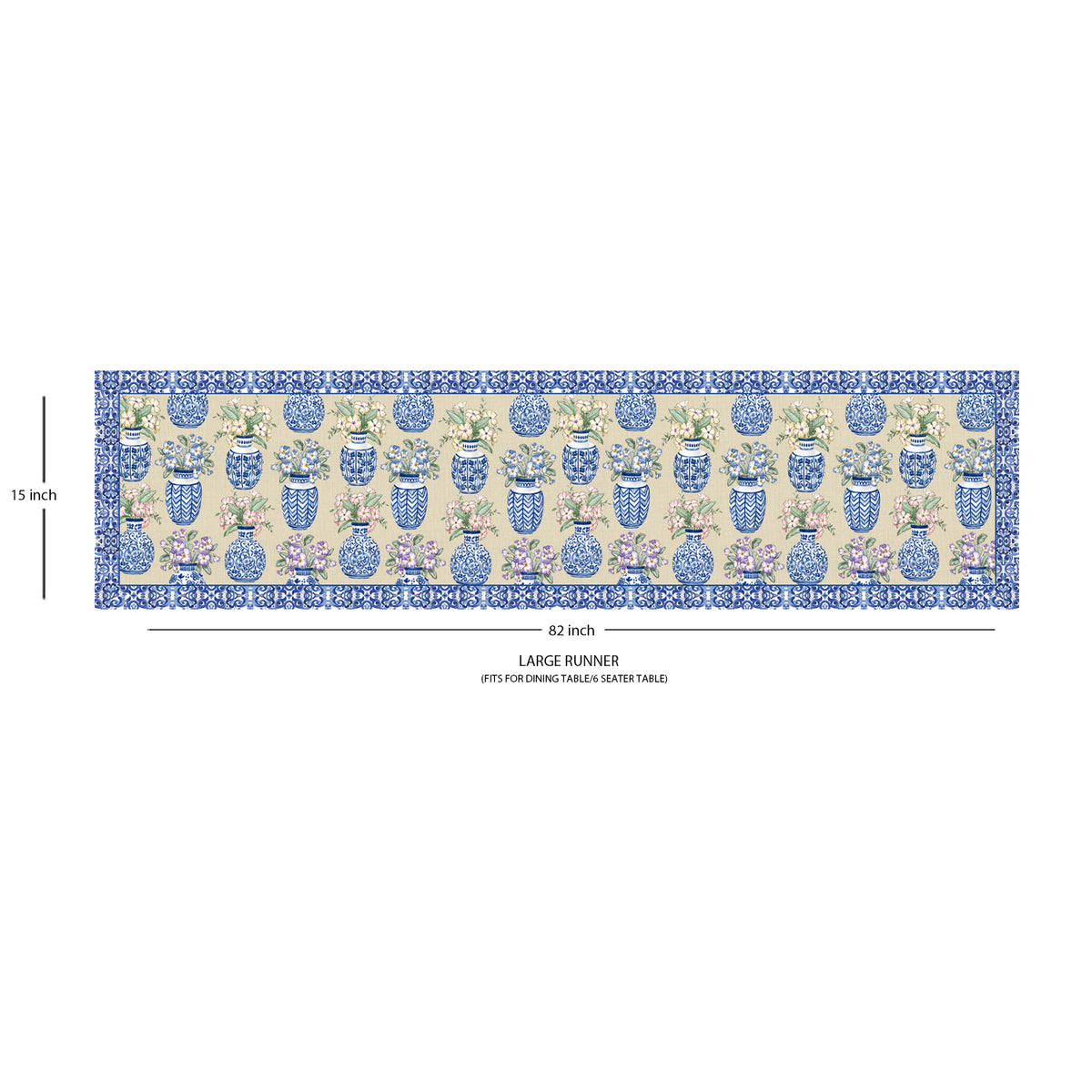 Blue Pottery Cotton Table Runner