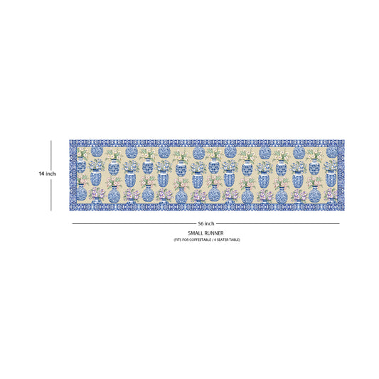 Blue Pottery Cotton Table Runner