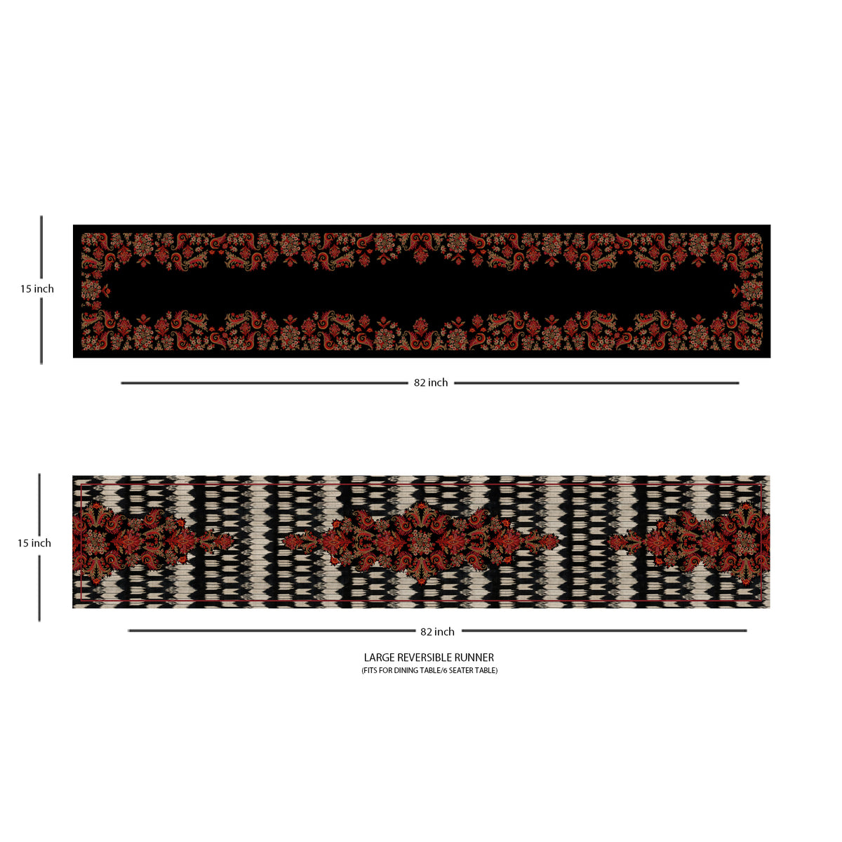 Black & White Paisley Reversible Table Runner