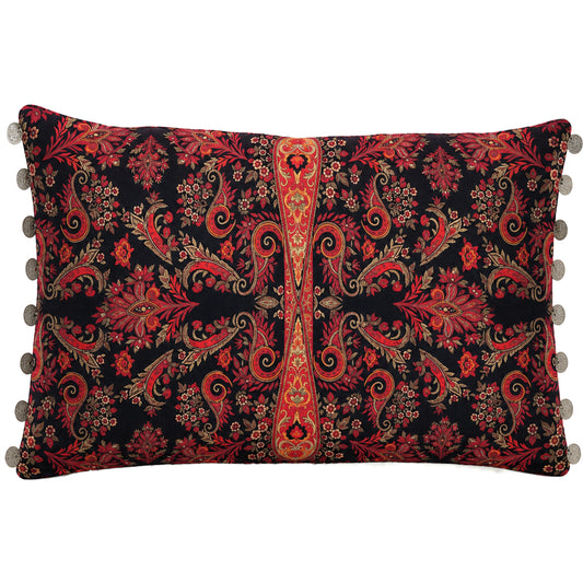 Black Paisley Cushions Cover With Coins Long