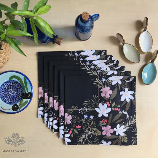Midnight Blooms Set Of 6 Table Napkins