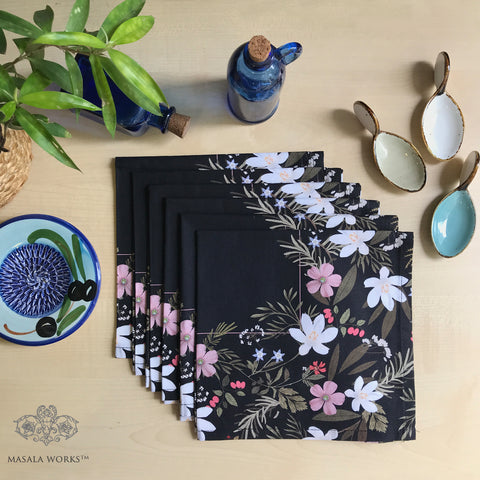Midnight Blooms Set Of 6 Table Napkins