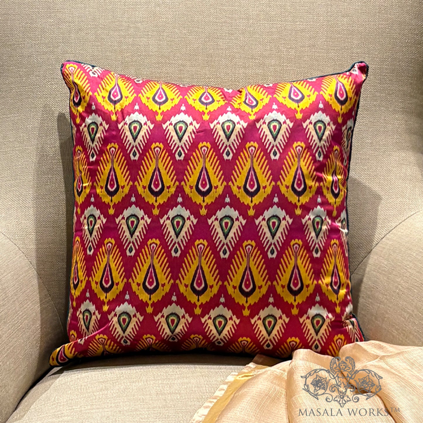 Blush Ikat Reversible Cushion Cover