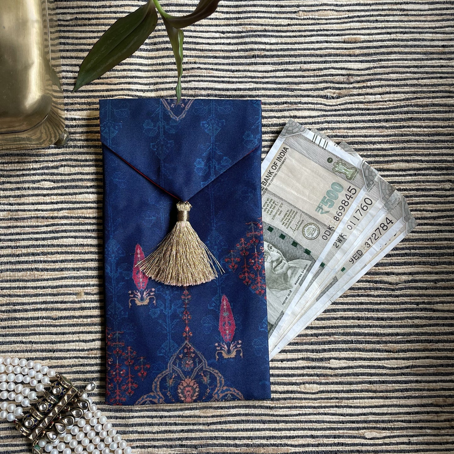 Ornate Blue Mughal Boota Rust Gift Envelope - Small