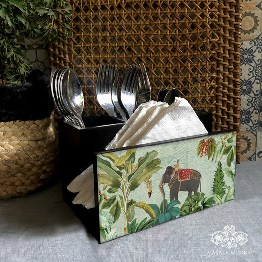 Tropical Elephant Cutlery Stand with Tissue Paper Holder