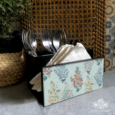 Floral Bushes Cutlery Stand with Tissue Paper Holder