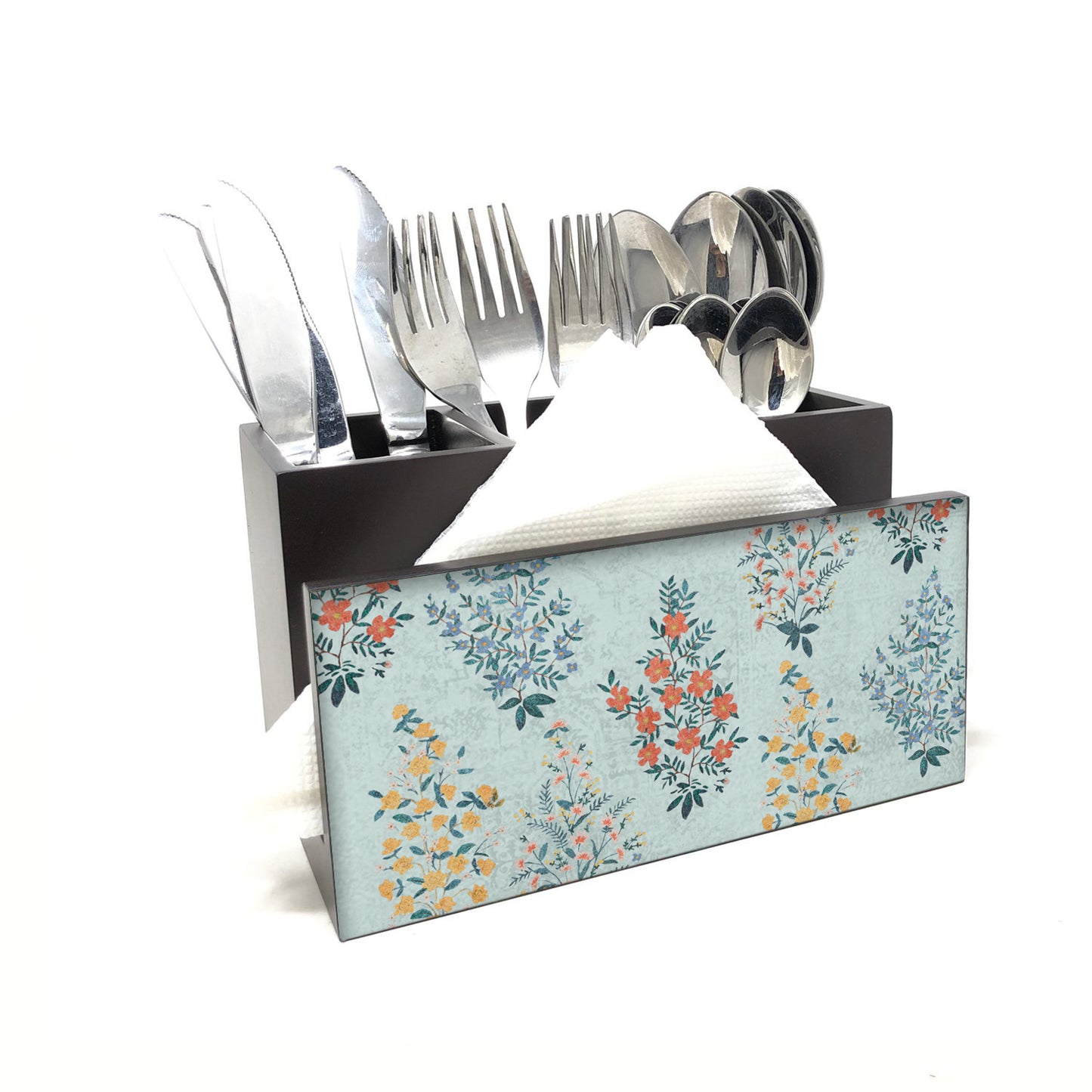 Floral Bushes Cutlery Stand with Tissue Paper Holder