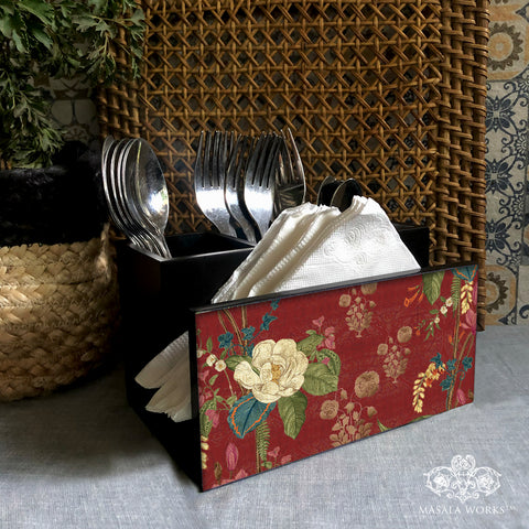 Indian Mogra Cutlery Stand with Tissue Paper Holder