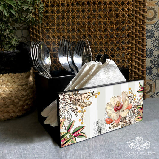 Tropical Hues Cutlery Stand with Tissue Paper Holder