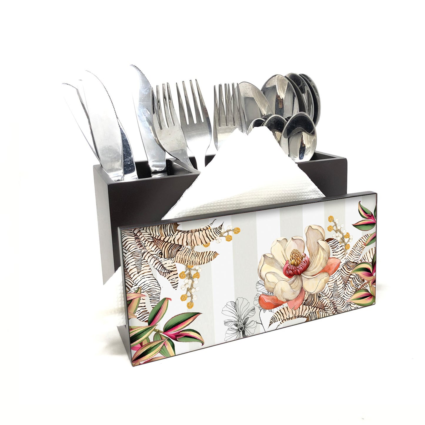 Tropical Hues Cutlery Stand with Tissue Paper Holder