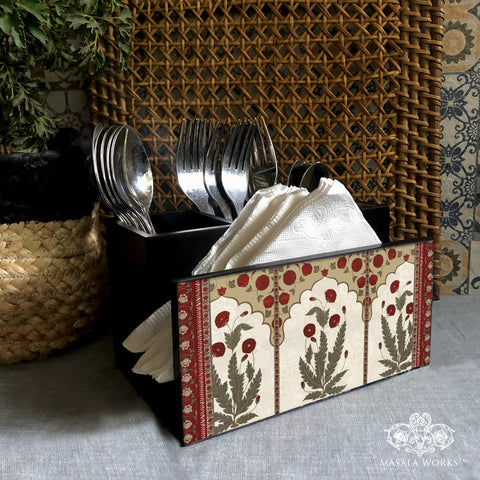 Jaipur Boota Cutlery Stand with Tissue Paper Holder