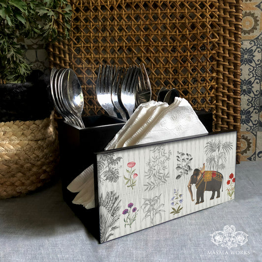 Majestic Elephant Cutlery Stand with Tissue Paper Holder