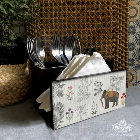 Majestic Elephant Cutlery Stand with Tissue Paper Holder