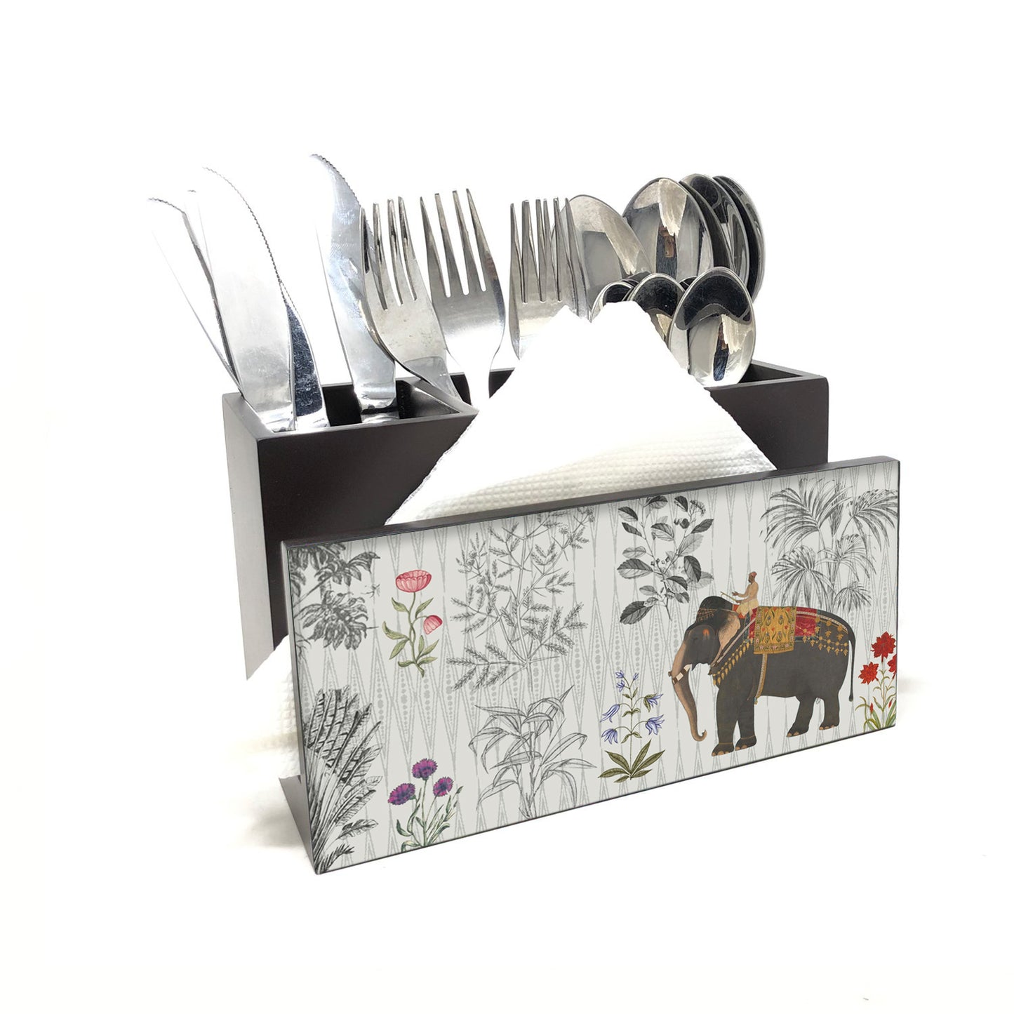 Majestic Elephant Cutlery Stand with Tissue Paper Holder
