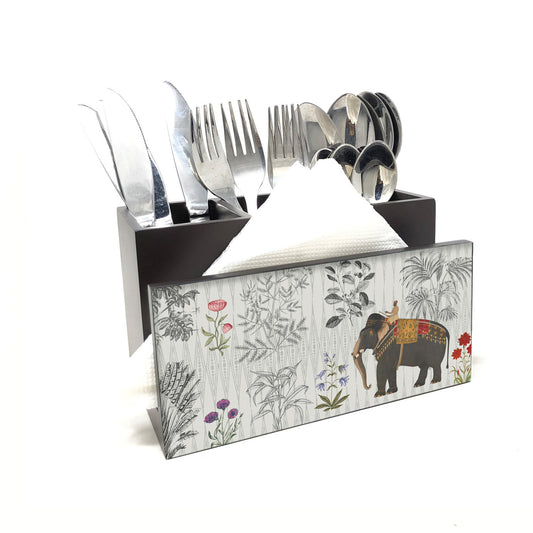 Majestic Elephant Cutlery Stand with Tissue Paper Holder