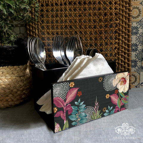 Midnight Foliage Cutlery Stand with Tissue Paper Holder