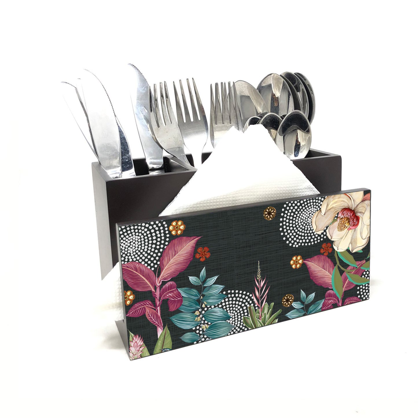 Midnight Foliage Cutlery Stand with Tissue Paper Holder