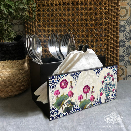 Enchanted Lotus Cutlery Stand with Tissue Paper Holder.