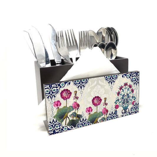 Enchanted Lotus Cutlery Stand with Tissue Paper Holder.