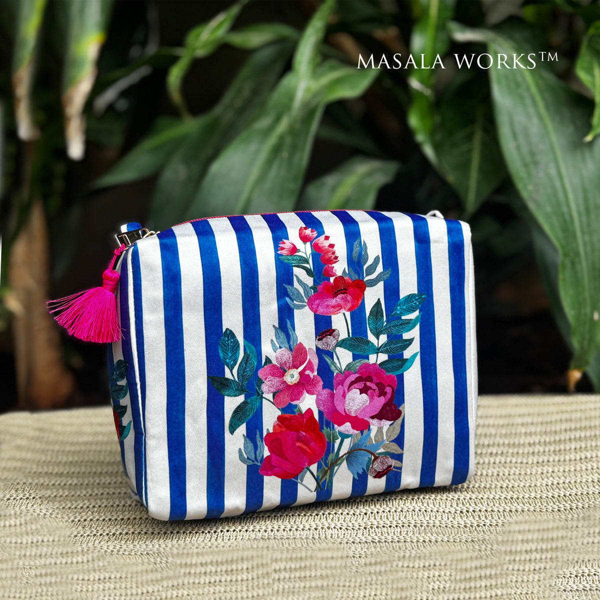 Stripes And Petal Square Pouch - Large