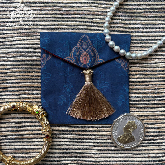 Ornate Mughal Boota Deep Blue Gift Pouch - Mini